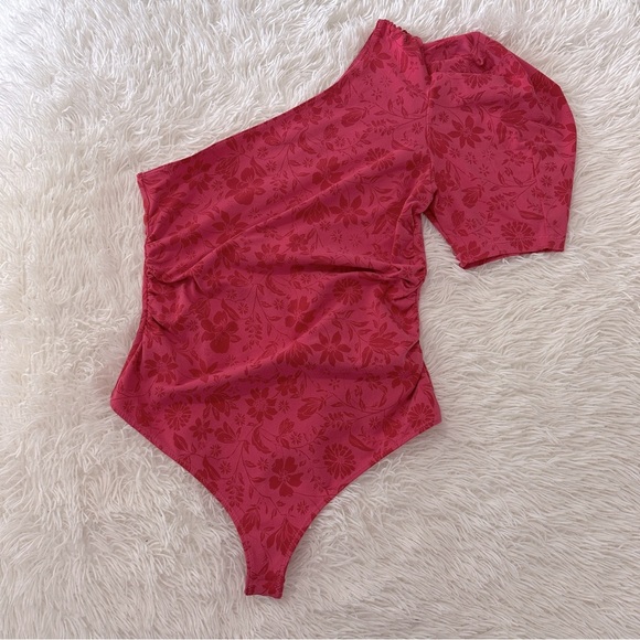 Free People Intimately One Love One-Shoulder Puff Sleeve Bodysuit Floral Size S - Picture 13 of 14